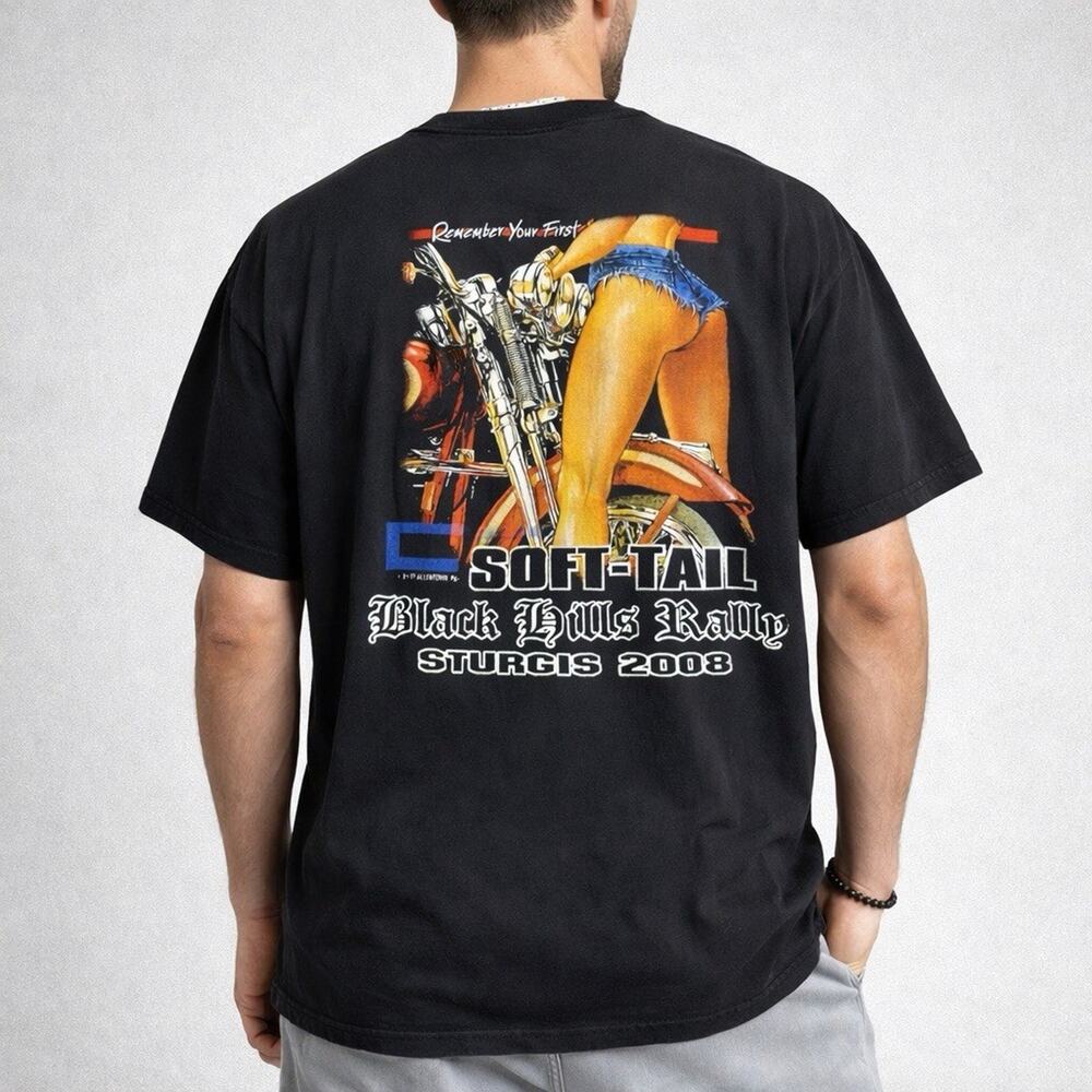 Black Hills Rally Sturgis 2008 Soft-Tail Motorcycle T-Shirt 2XL Pin-Up Girl